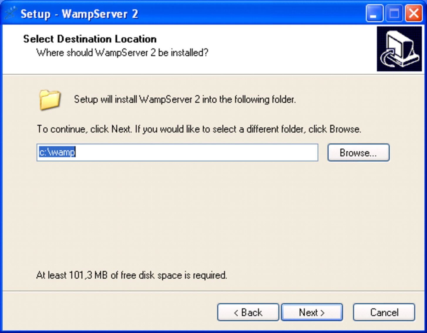 WampServer: scelta della directory di installazione