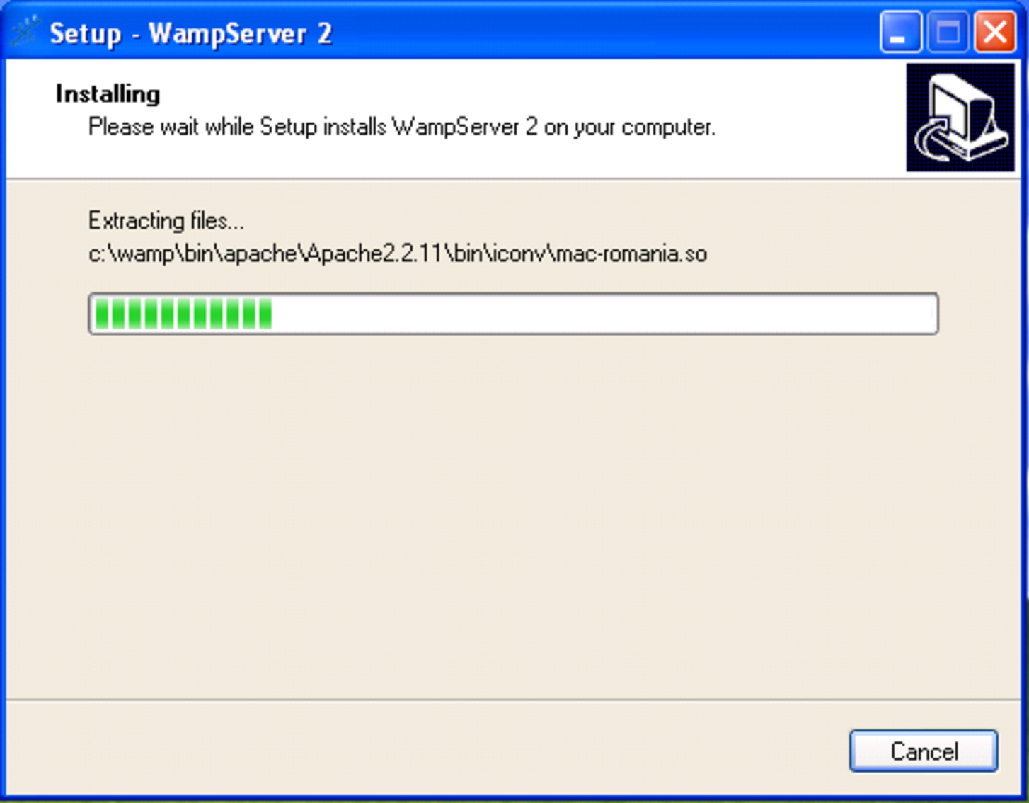 WampServer: inizio del trasferimento