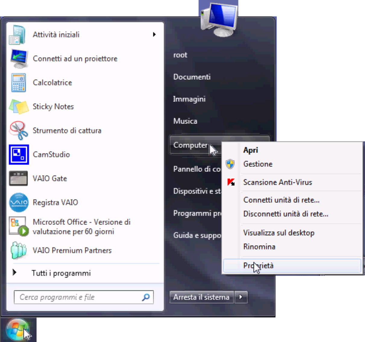 NLNX: Windows 7: accesso alle proprietà