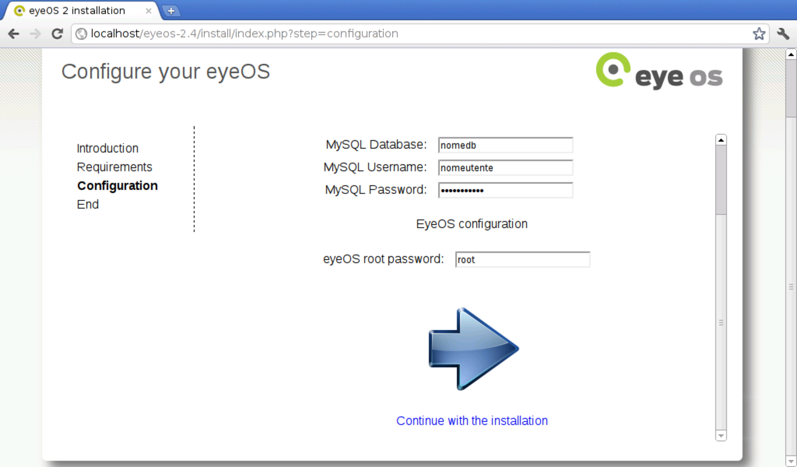 eyeOS 2: definizione di base di dati e utenza amministrativa